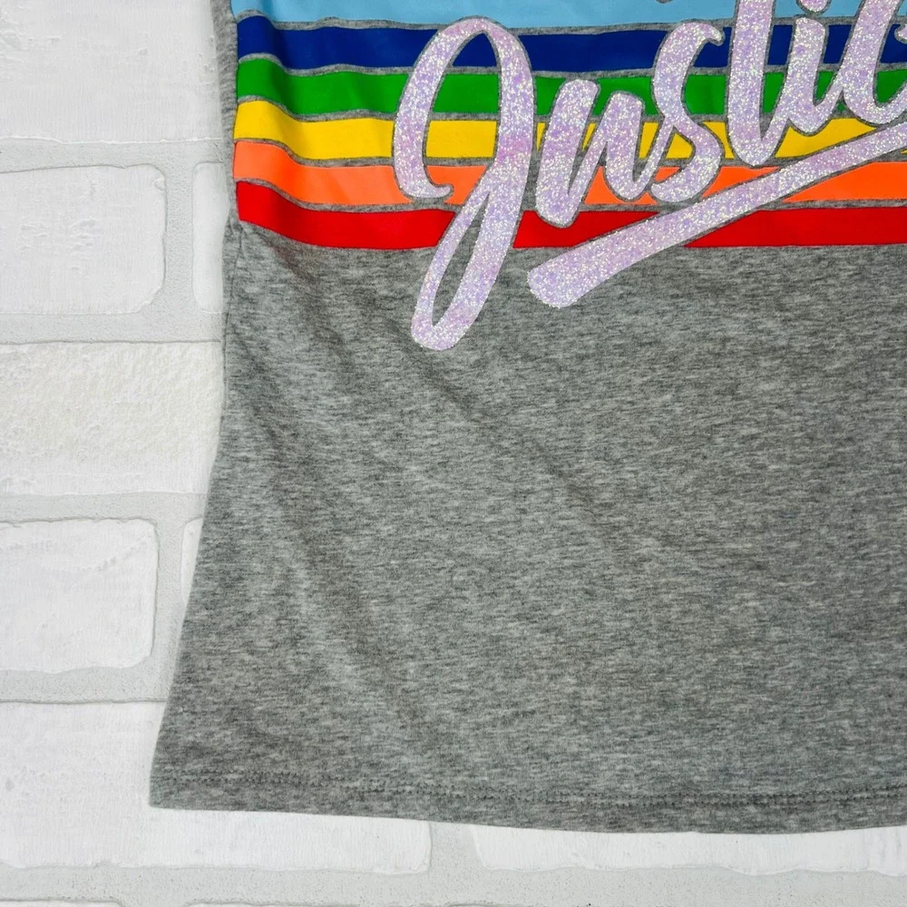 Justice Girls Grey Rainbow Glitter Love Justice Tube Top Strapless Shirt Size 14